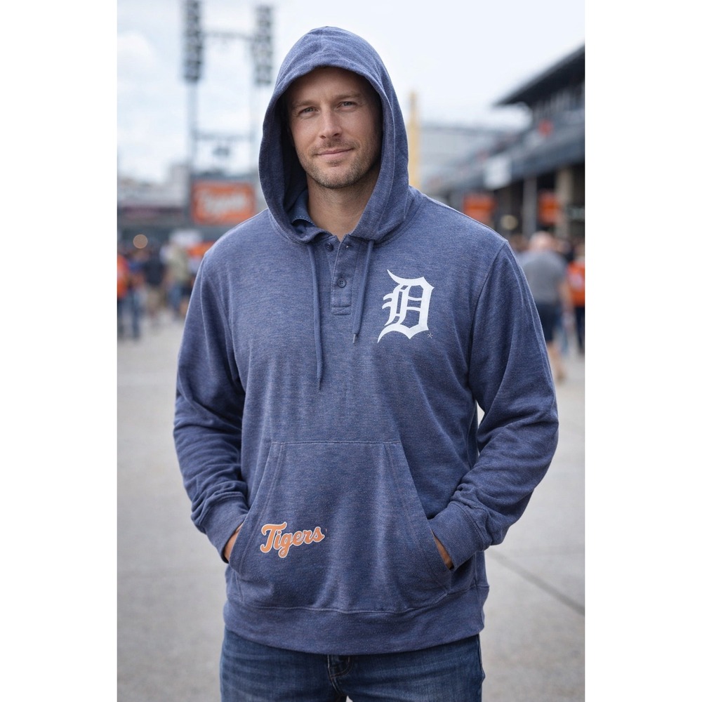 Detroit Tigers MLB Pullover Hoodie Blue White‎ D Logo Tigers Script Men's M